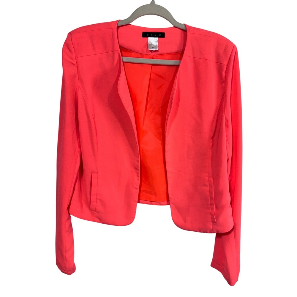 BLVD XL Neon Coral Blazer Women's Open Front Cropped Jacket Women's Professional